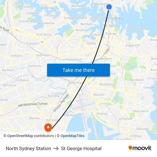 North Sydney Station to St George Hospital map