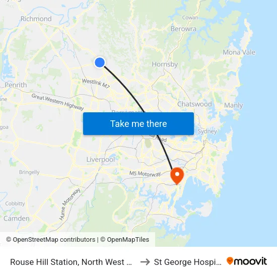 Rouse Hill Station, North West Twy to St George Hospital map