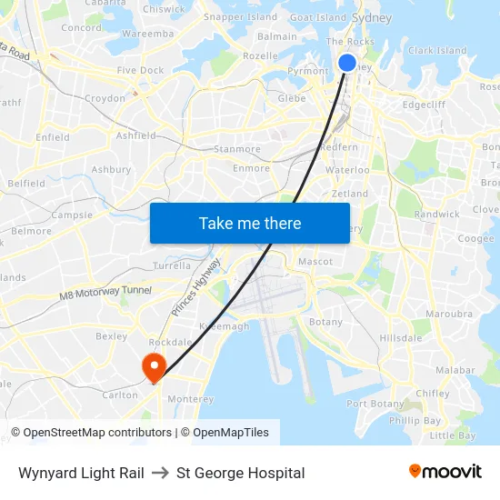 Wynyard Light Rail to St George Hospital map