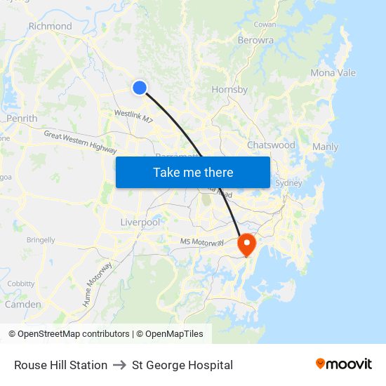 Rouse Hill Station to St George Hospital map