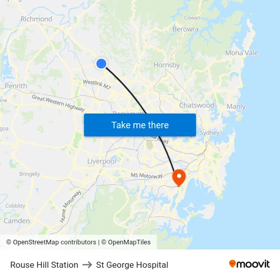 Rouse Hill Station to St George Hospital map