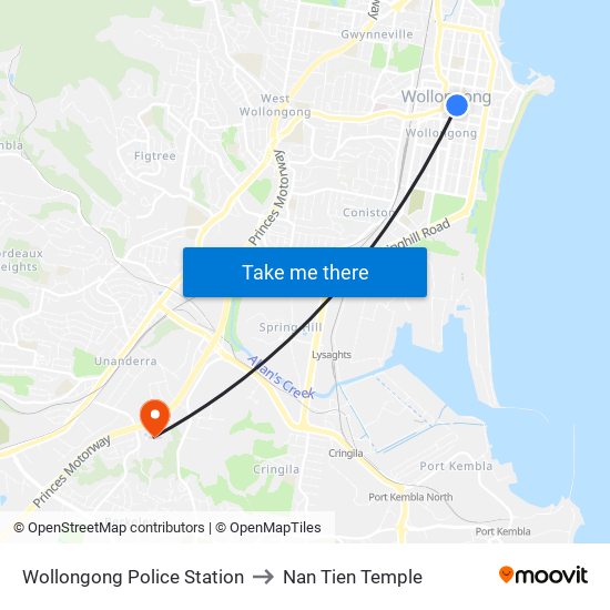 Wollongong Police Station to Nan Tien Temple map