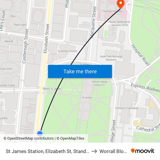 St James Station, Elizabeth St, Stand A to Worrall Block map