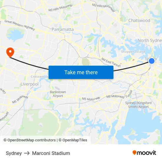 Sydney to Marconi Stadium map