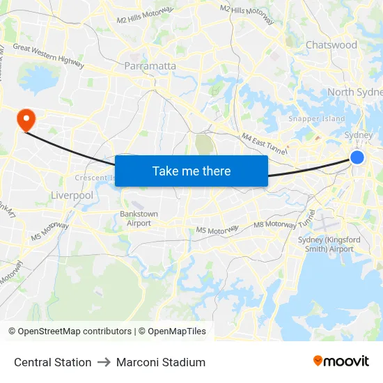 Central Station to Marconi Stadium map