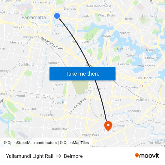 Yallamundi Light Rail to Belmore map