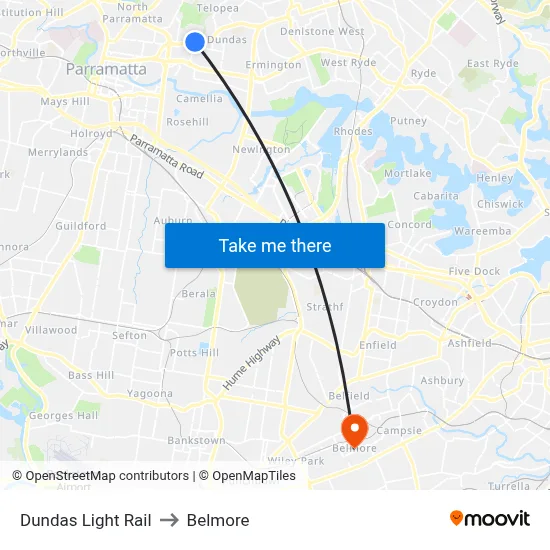 Dundas Light Rail to Belmore map