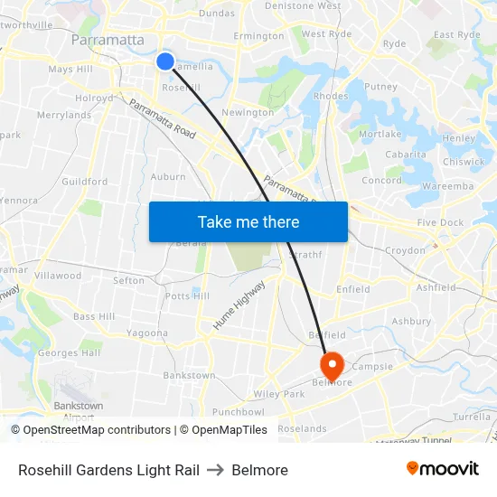 Rosehill Gardens Light Rail to Belmore map
