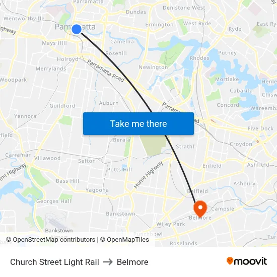 Church Street Light Rail to Belmore map
