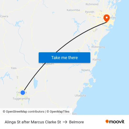 Alinga St after Marcus Clarke St to Belmore map