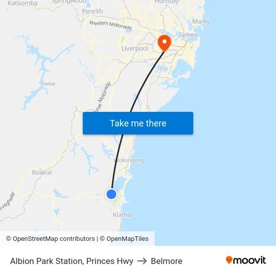 Albion Park Station, Princes Hwy to Belmore map