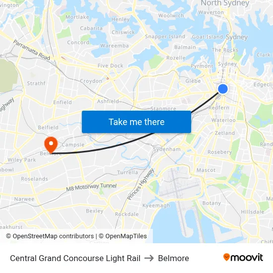 Central Grand Concourse Light Rail to Belmore map