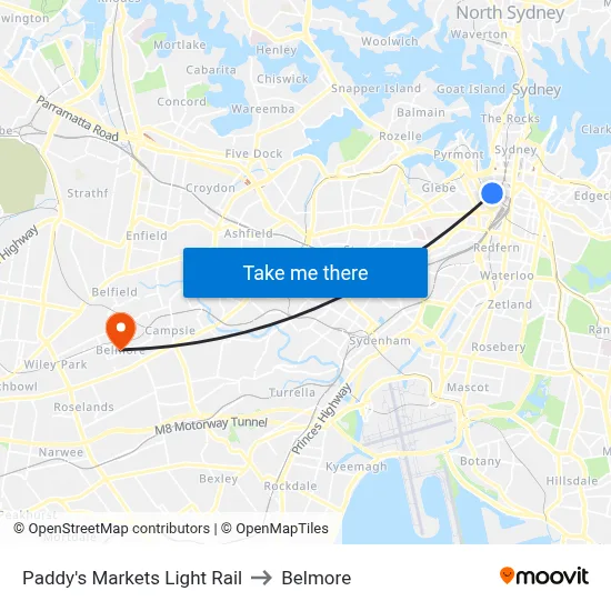 Paddy's Markets Light Rail to Belmore map