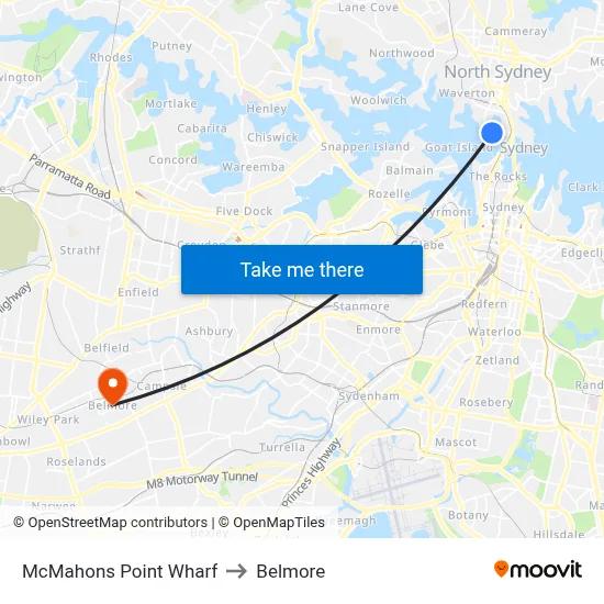 McMahons Point Wharf to Belmore map