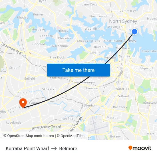 Kurraba Point Wharf to Belmore map