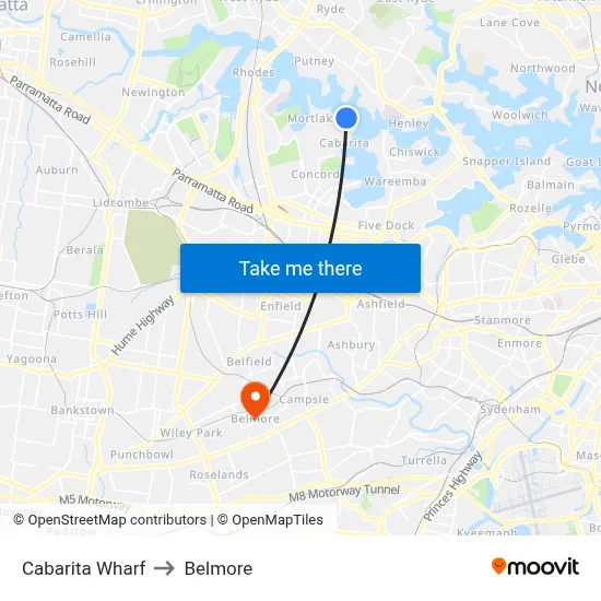 Cabarita Wharf to Belmore map