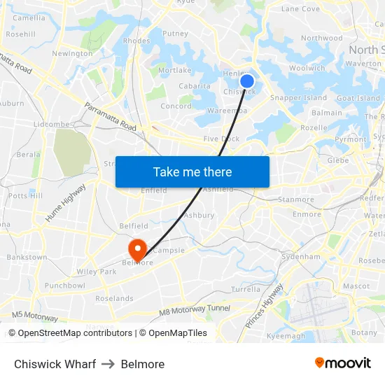 Chiswick Wharf to Belmore map