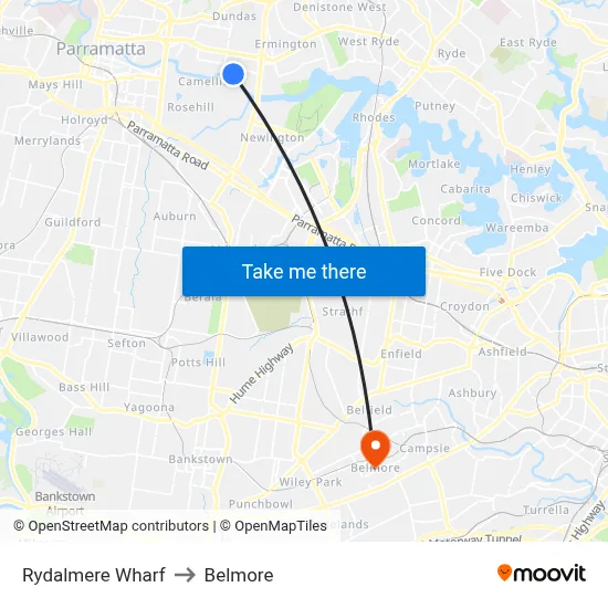 Rydalmere Wharf to Belmore map