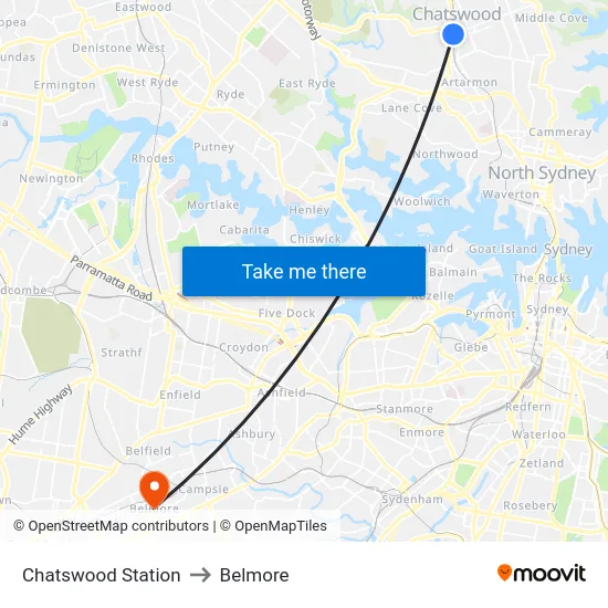 Chatswood Station to Belmore map