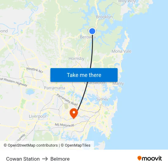 Cowan Station to Belmore map
