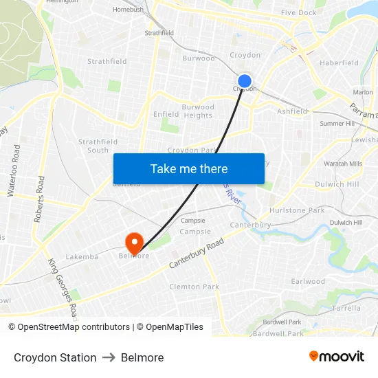 Croydon Station to Belmore map