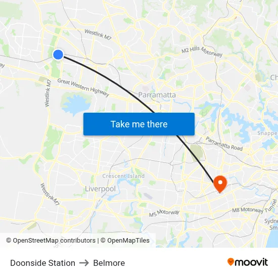 Doonside Station to Belmore map