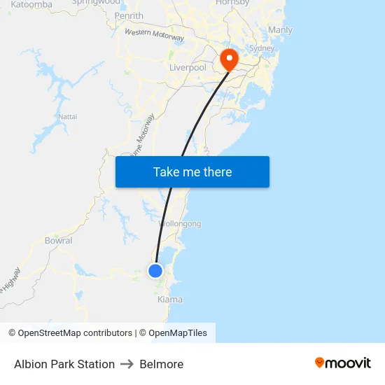 Albion Park Station to Belmore map