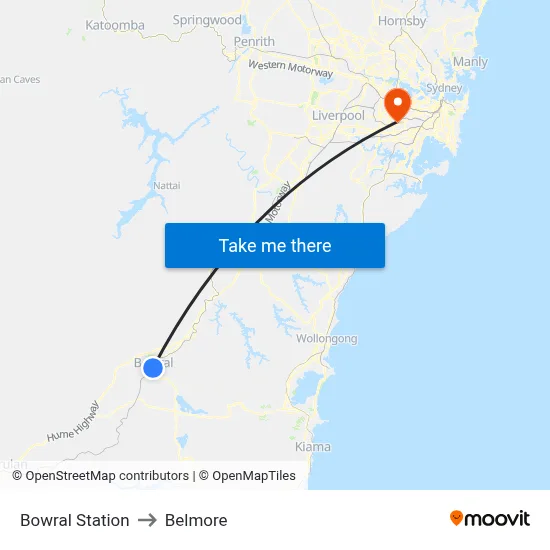 Bowral Station to Belmore map