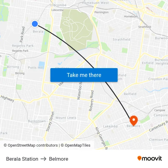 Berala Station to Belmore map