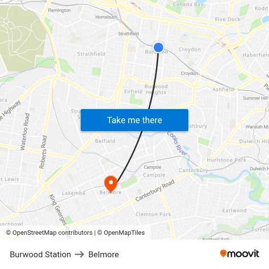 Burwood Station to Belmore map