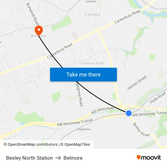 Bexley North Station to Belmore map