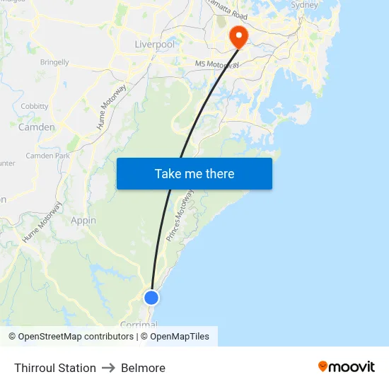 Thirroul Station to Belmore map