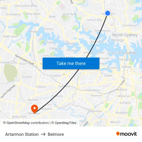 Artarmon Station to Belmore map