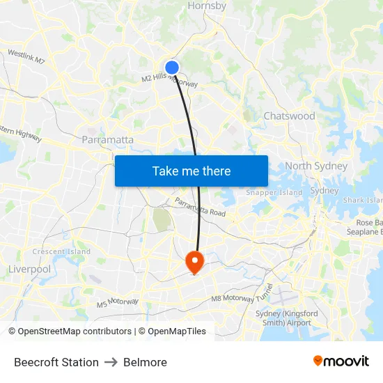 Beecroft Station to Belmore map
