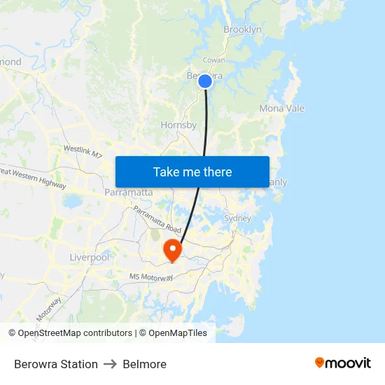 Berowra Station to Belmore map