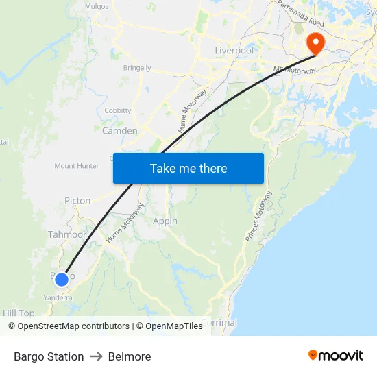 Bargo Station to Belmore map