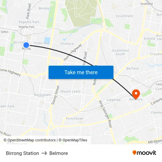 Birrong Station to Belmore map