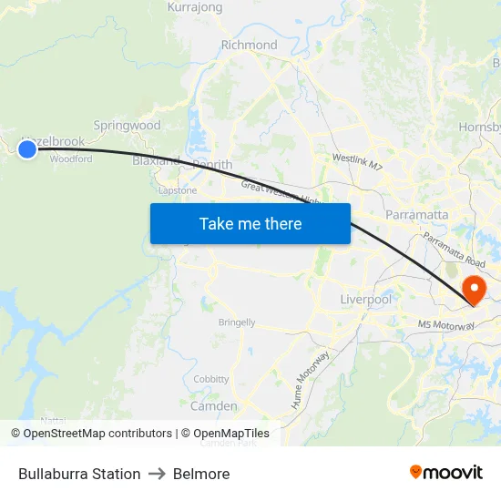 Bullaburra Station to Belmore map