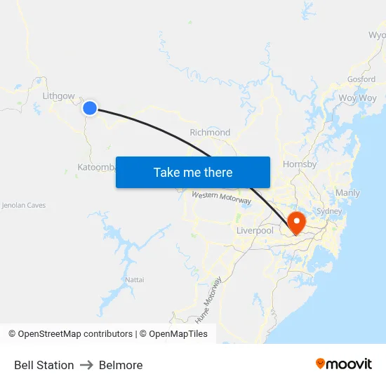Bell Station to Belmore map
