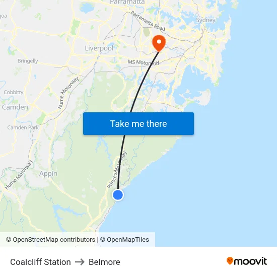 Coalcliff Station to Belmore map