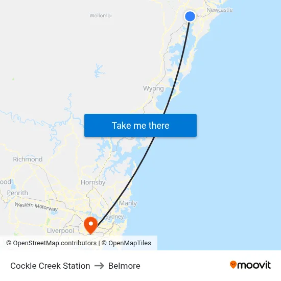 Cockle Creek Station to Belmore map