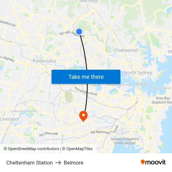 Cheltenham Station to Belmore map