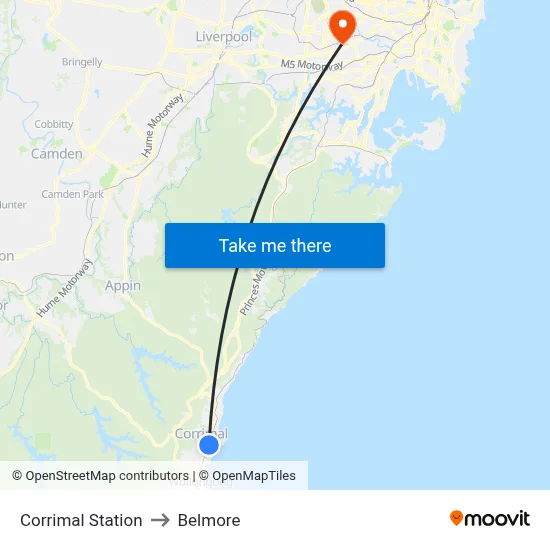 Corrimal Station to Belmore map