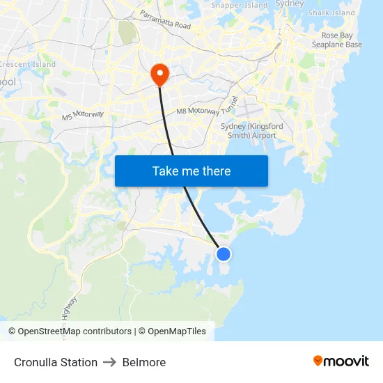 Cronulla Station to Belmore map