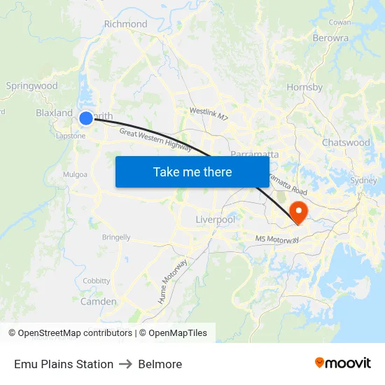 Emu Plains Station to Belmore map