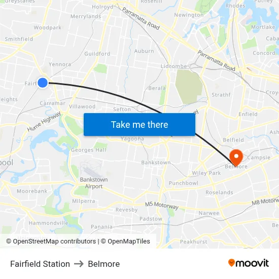 Fairfield Station to Belmore map