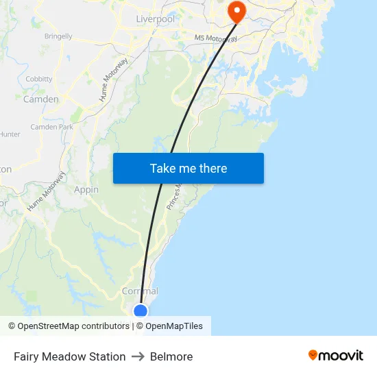Fairy Meadow Station to Belmore map