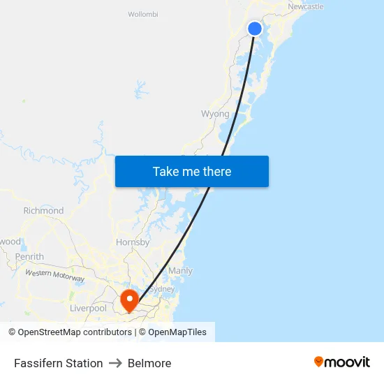 Fassifern Station to Belmore map