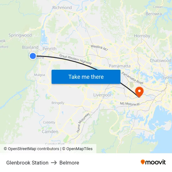 Glenbrook Station to Belmore map