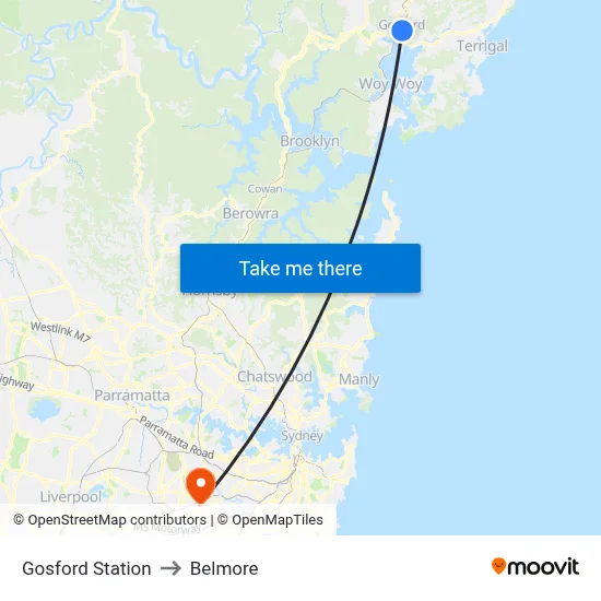 Gosford Station to Belmore map